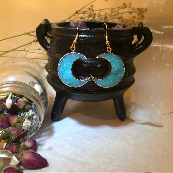 Pastel Druzy Resin Crescent Moon Earrings - Picture 3 of 8